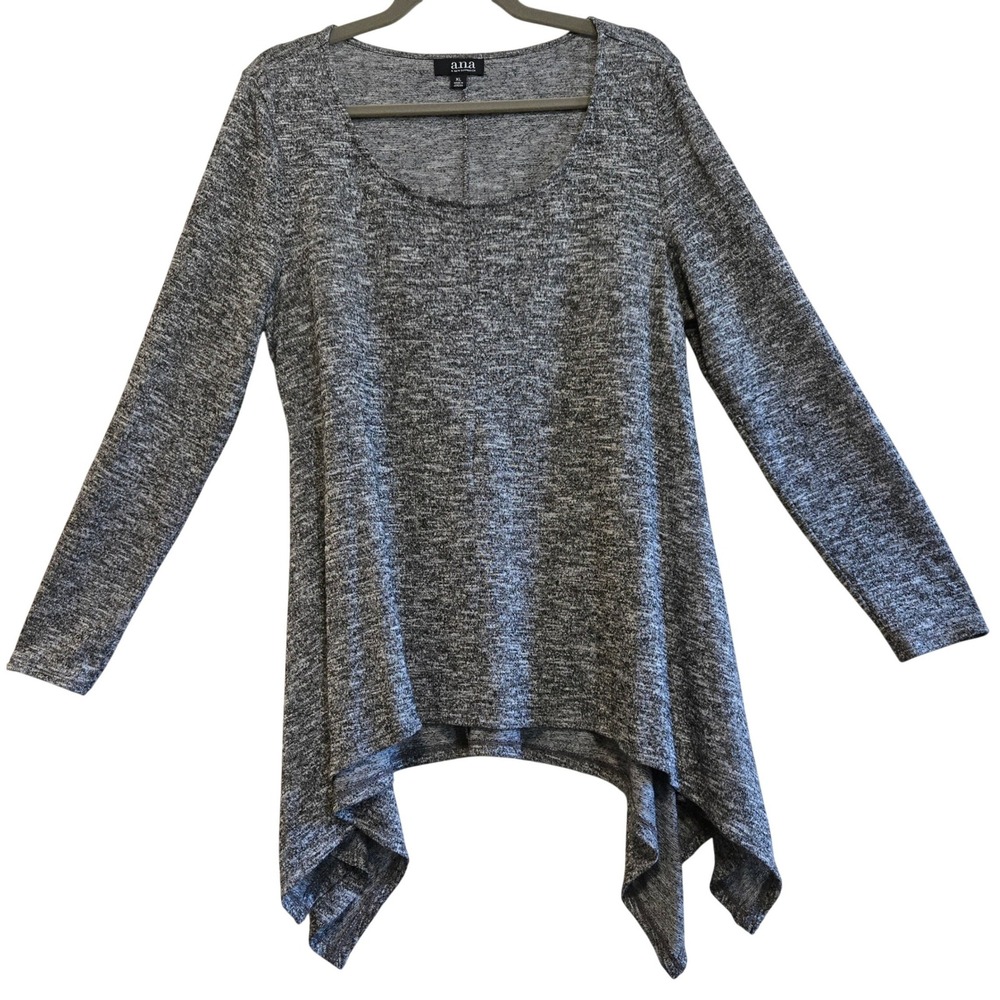 ANA, A New Approach, Women's XL Grey Marled‎ Sharkbite Hem Long Sleeve Tunic Top